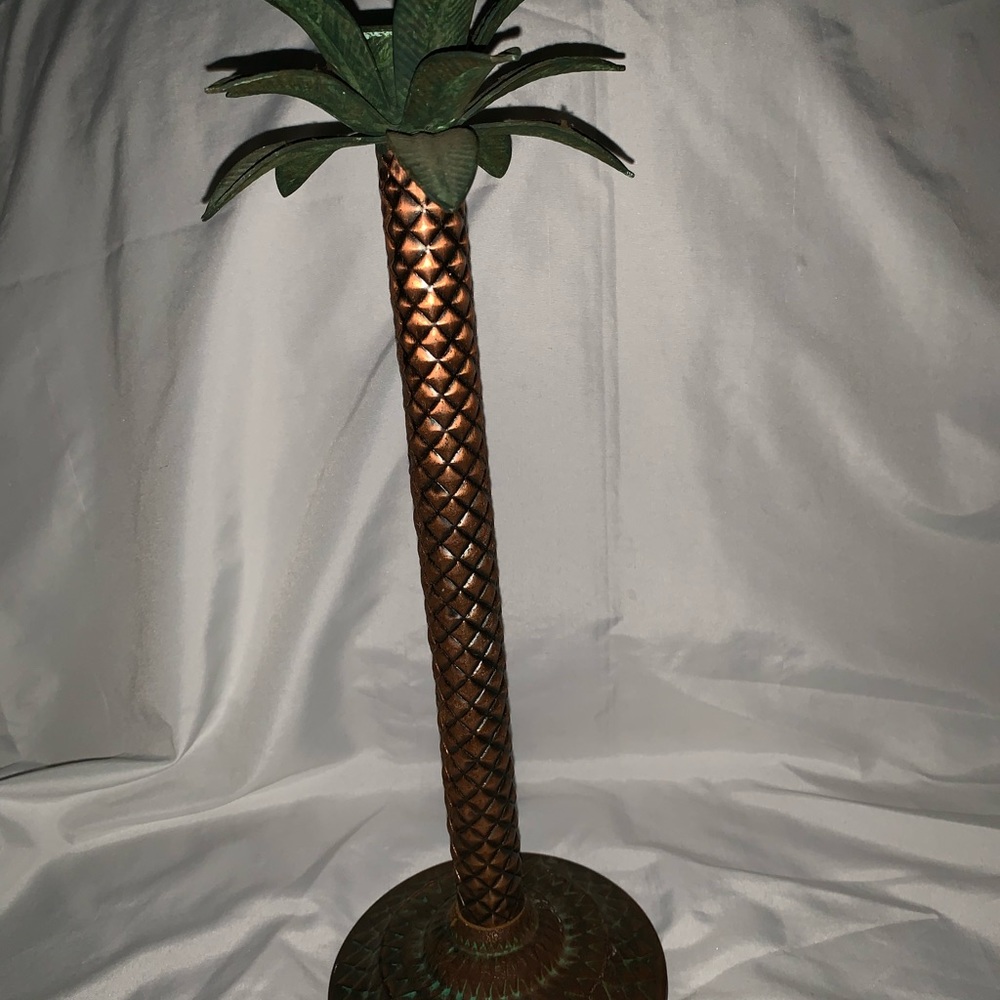 Candle holder palm tree 14” metal /bronze